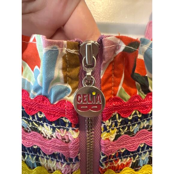 CeliaB Nilsa Multi-Color Floral Print Smocked Midi Dress Size Medium - Picture 10 of 12